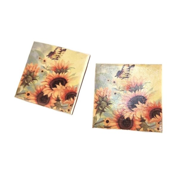 Sunflower & Butterfly Decorative Ceramic Coasters With Cork Backing 4.25 x 4.25 - Picture 4 of 8
